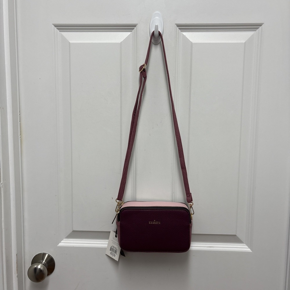 Kedzie Modernist Vegan Leather Crossbody Bag - Colorpop Collection Maroon Pink